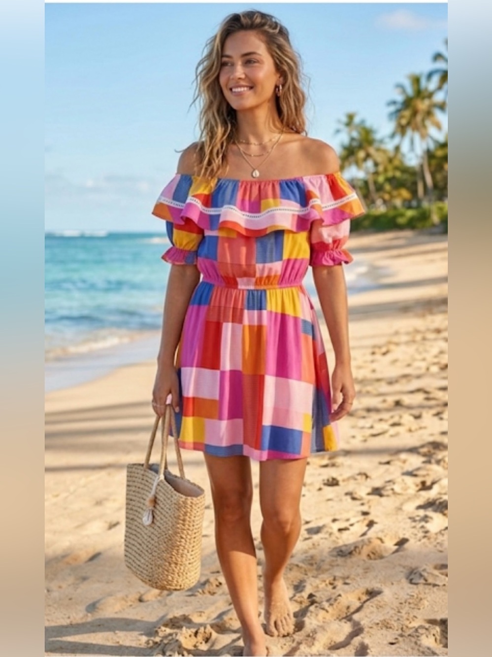 Emily Wonder Striped Pastel Beach Dress - Pink, Yellow, Blue • Size Small